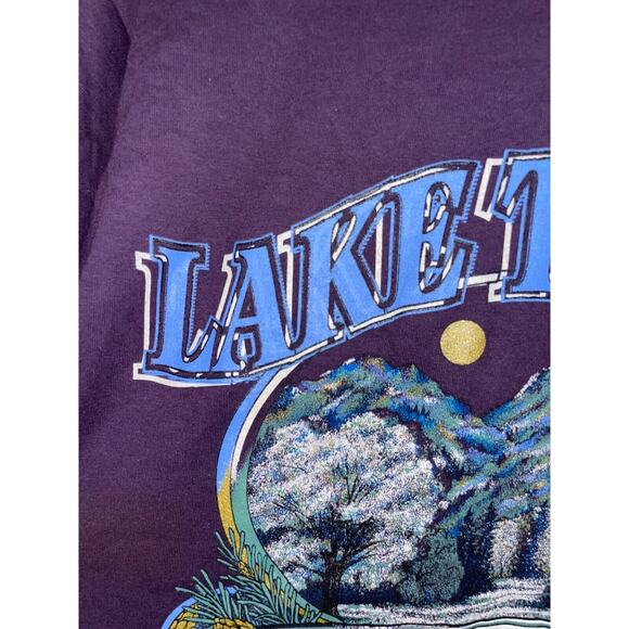 Vintage Lake Tahoe Shirt Harveys Tee Jerzees USA Purple 90s Graphic Large - Picture 10 of 12